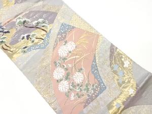 地紙に松・菊・古典柄模様織出し袋帯